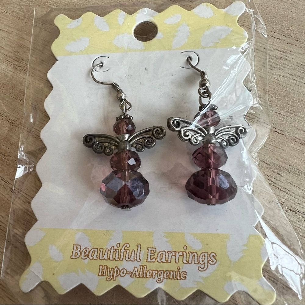 🍭6/$30 New hypoallergenic Angel beaded dangle drop earrings